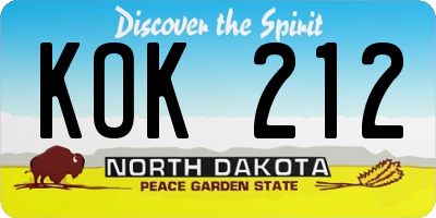 ND license plate KOK212