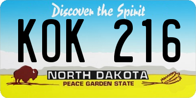 ND license plate KOK216