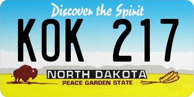 ND license plate KOK217