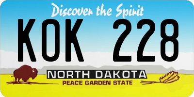 ND license plate KOK228