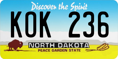 ND license plate KOK236