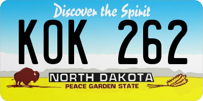 ND license plate KOK262