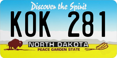 ND license plate KOK281