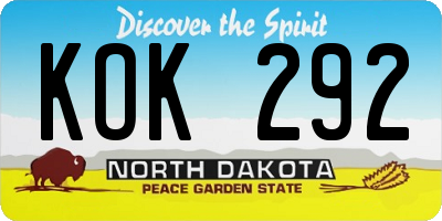 ND license plate KOK292