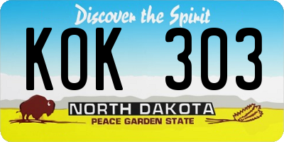ND license plate KOK303