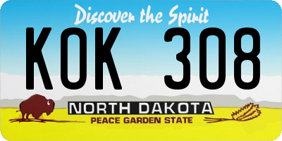 ND license plate KOK308