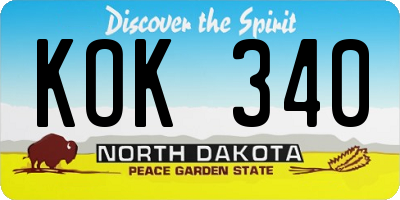 ND license plate KOK340