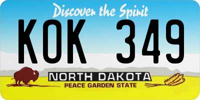ND license plate KOK349