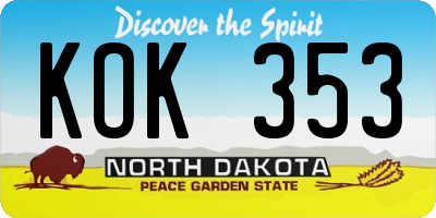 ND license plate KOK353