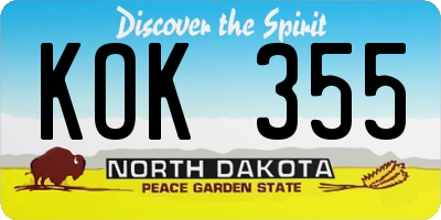 ND license plate KOK355