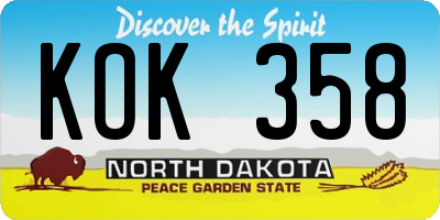 ND license plate KOK358