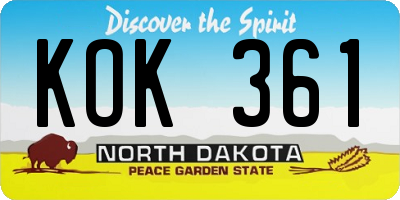 ND license plate KOK361