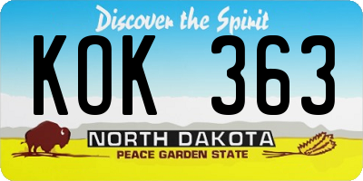 ND license plate KOK363