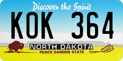 ND license plate KOK364