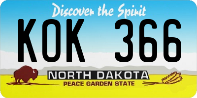 ND license plate KOK366