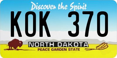 ND license plate KOK370