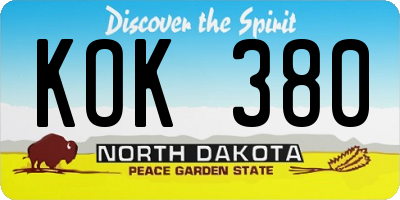 ND license plate KOK380