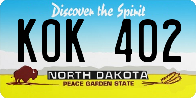 ND license plate KOK402