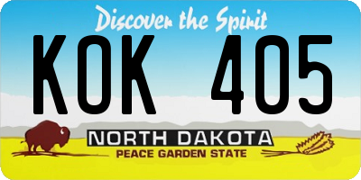 ND license plate KOK405