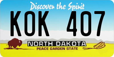 ND license plate KOK407