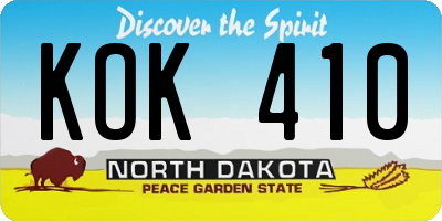ND license plate KOK410