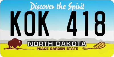 ND license plate KOK418