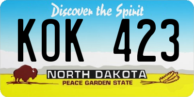 ND license plate KOK423