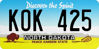 ND license plate KOK425