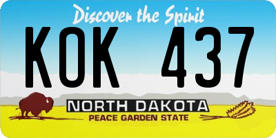 ND license plate KOK437