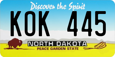 ND license plate KOK445