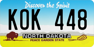 ND license plate KOK448