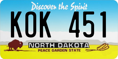 ND license plate KOK451