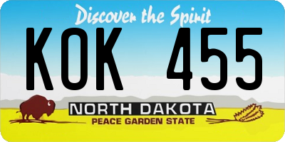 ND license plate KOK455