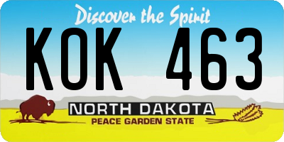 ND license plate KOK463