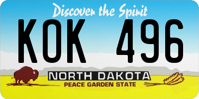 ND license plate KOK496