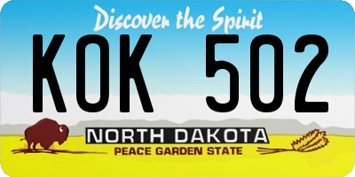 ND license plate KOK502