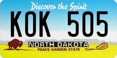 ND license plate KOK505