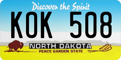 ND license plate KOK508