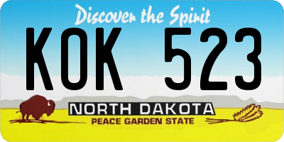 ND license plate KOK523