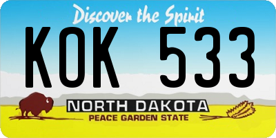 ND license plate KOK533