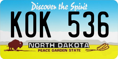ND license plate KOK536