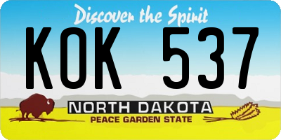 ND license plate KOK537