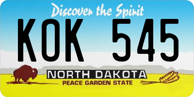 ND license plate KOK545