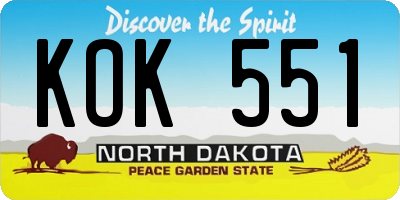 ND license plate KOK551