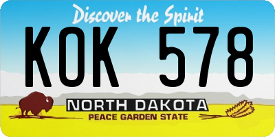 ND license plate KOK578