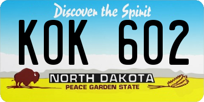 ND license plate KOK602