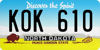 ND license plate KOK610