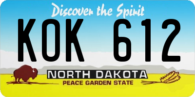 ND license plate KOK612