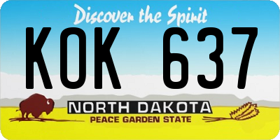 ND license plate KOK637