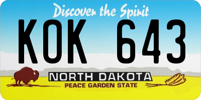 ND license plate KOK643